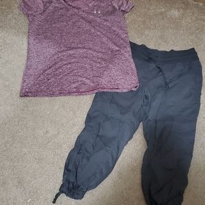 Grey northface capris medium & under armour shirt